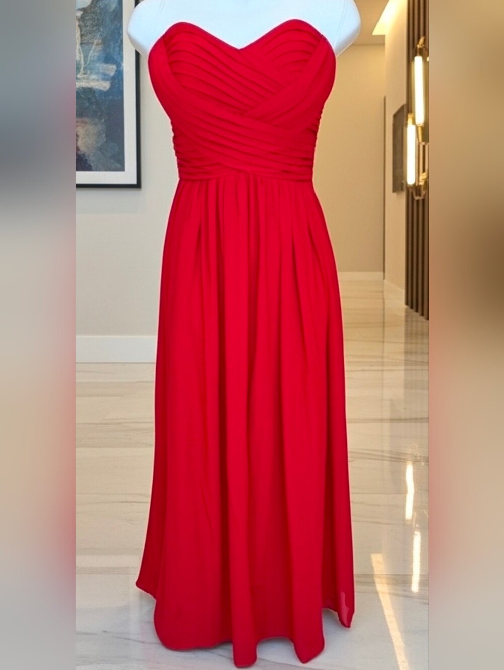 730. Cindy U.S.A ✨ Red Strapless Chiffon Sweetheart Maxi Formal Gown Dress